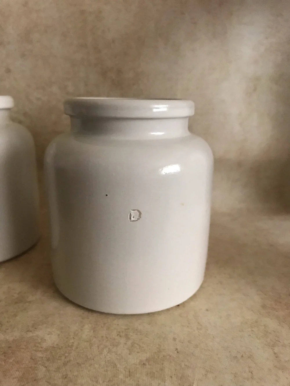 French White Stoneware Kitchen Canister with Black Lid - Set of 2